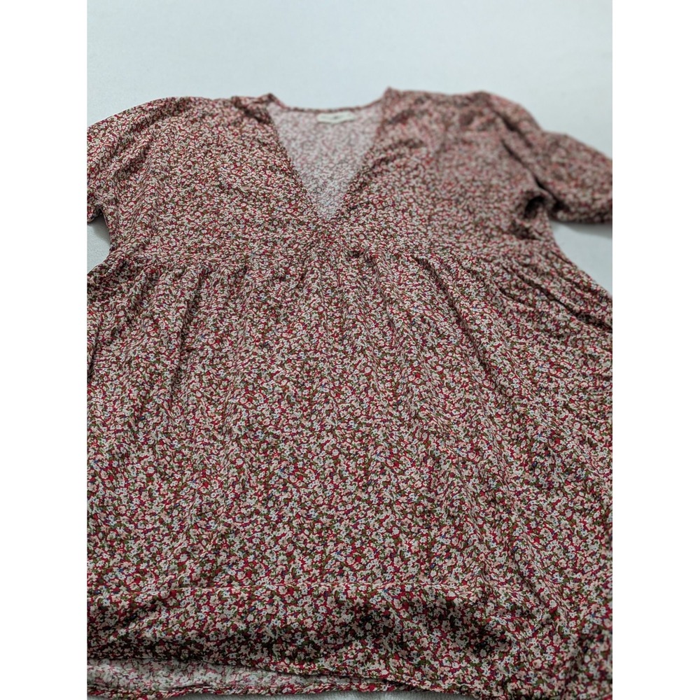NATURAL LIFE Baby Doll Dress with Pockets Sz Medium Red Ditsy Floral